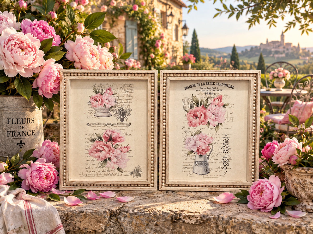 Pivoines de Jardin Wooden Wall Art Set