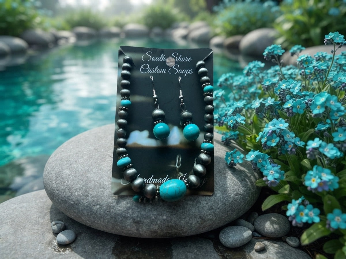 Turquoise and Steel Gray Fashion Jewelry Set