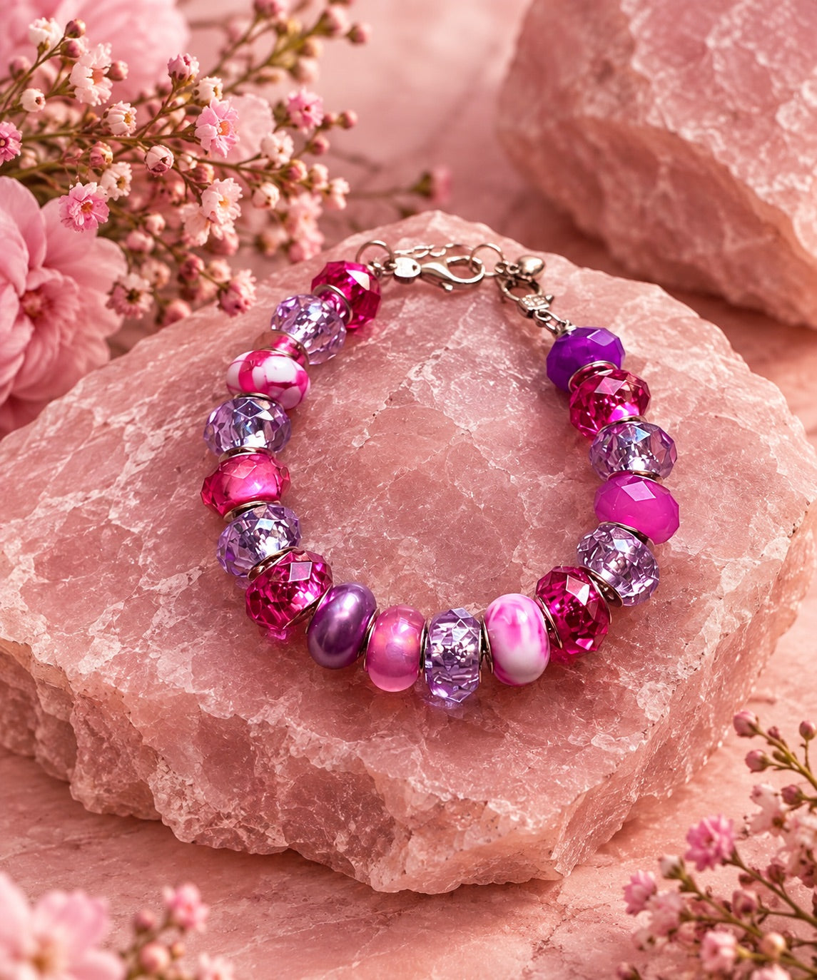 Pink Crystals European Beads Fashion Bracelet