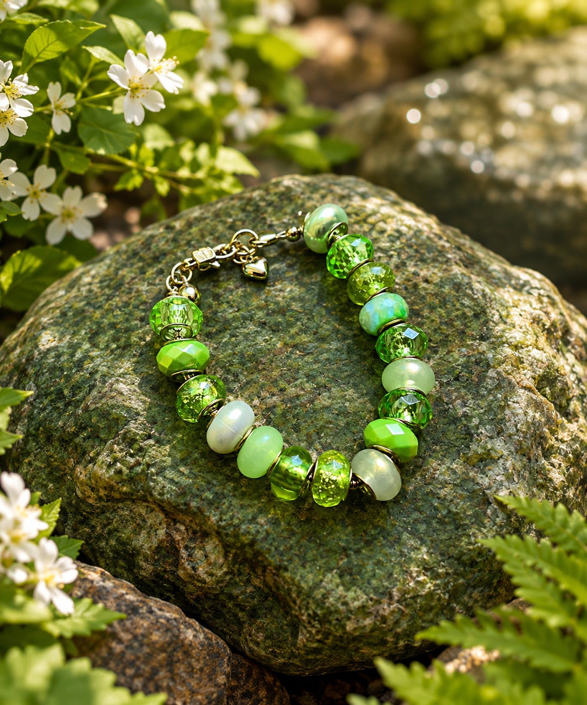 Green Crystals European Bead Fashion Bracelet
