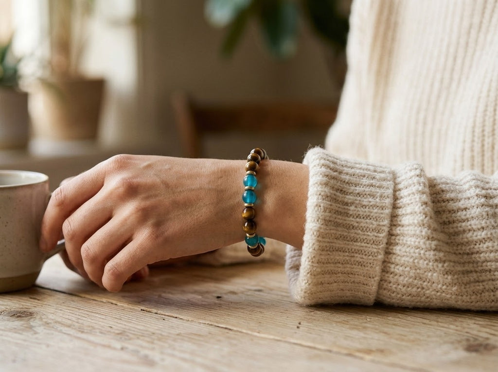 Tiger’s Eye and Blue Crystal Beads Bracelet
