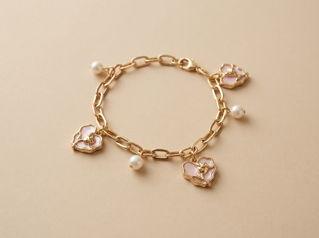 Hearts and Pearls Paperclip Charm Bracelet