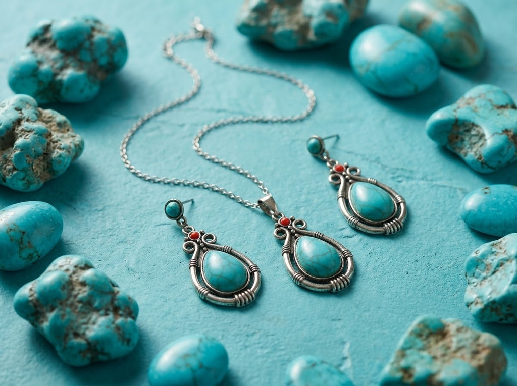 Egyptian-Inspired Turquoise Necklace & Earring Set
