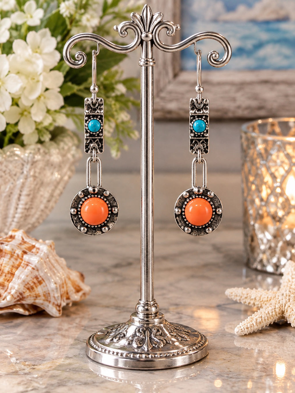 Turquoise + Orange Fashion Earrings