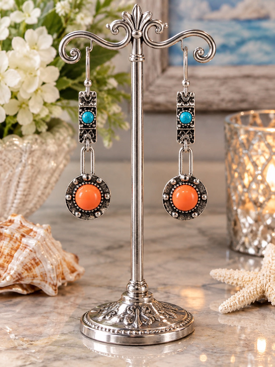 Turquoise + Orange Fashion Earrings