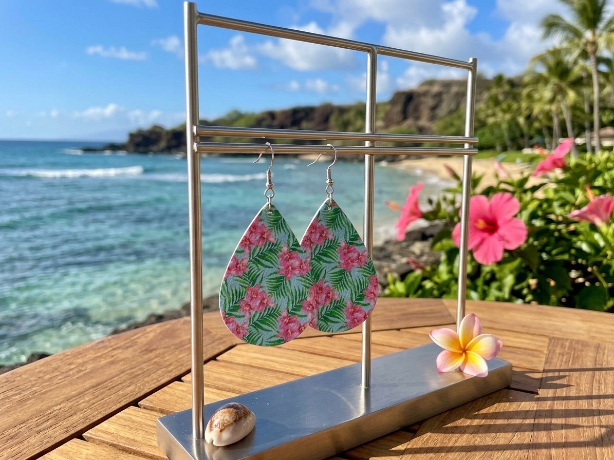 Island Hibiscus Decoupage Earrings