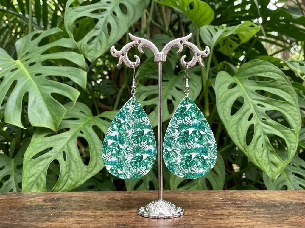Monsterra Leaf Decoupage Earrings