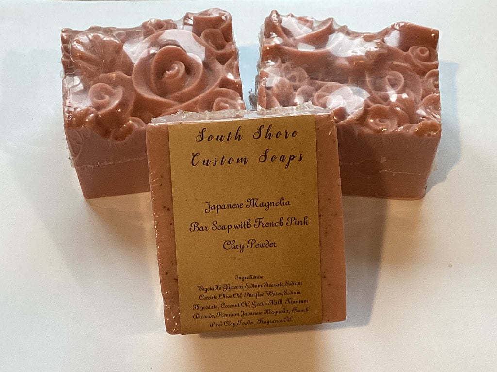 Japanese Magnolia Bar Soap with French Pink Clay Powder